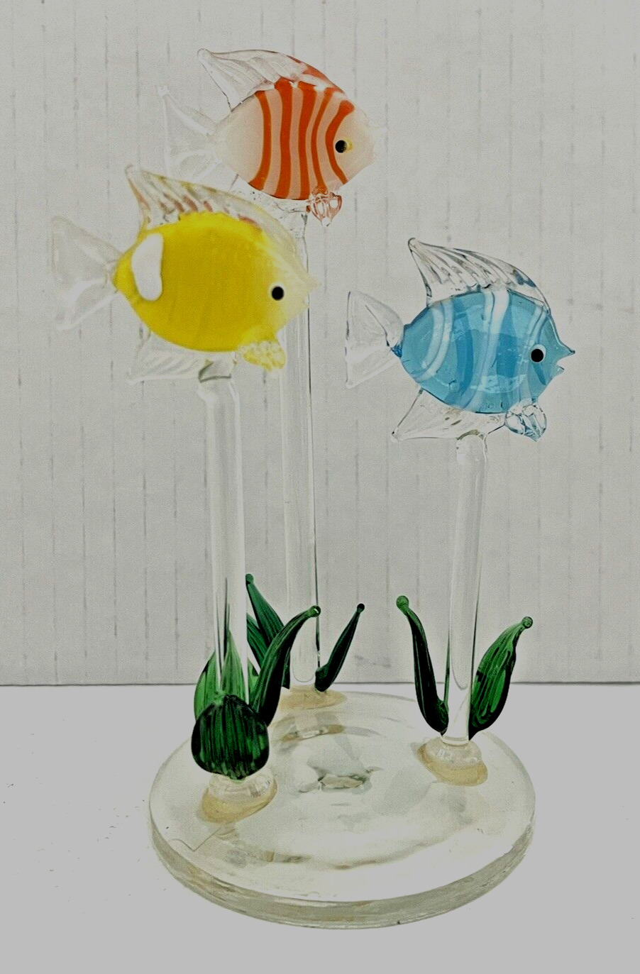Handblown 3 Tropical Colorful Fish on Poles attached to Clear Base 5.25\
