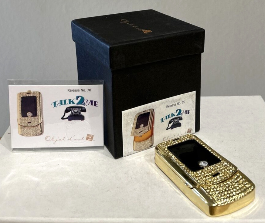 Cell Phone Bling Flip Object d\' Art Form Trinket Box Enamel Jeweled TALK 2 ME