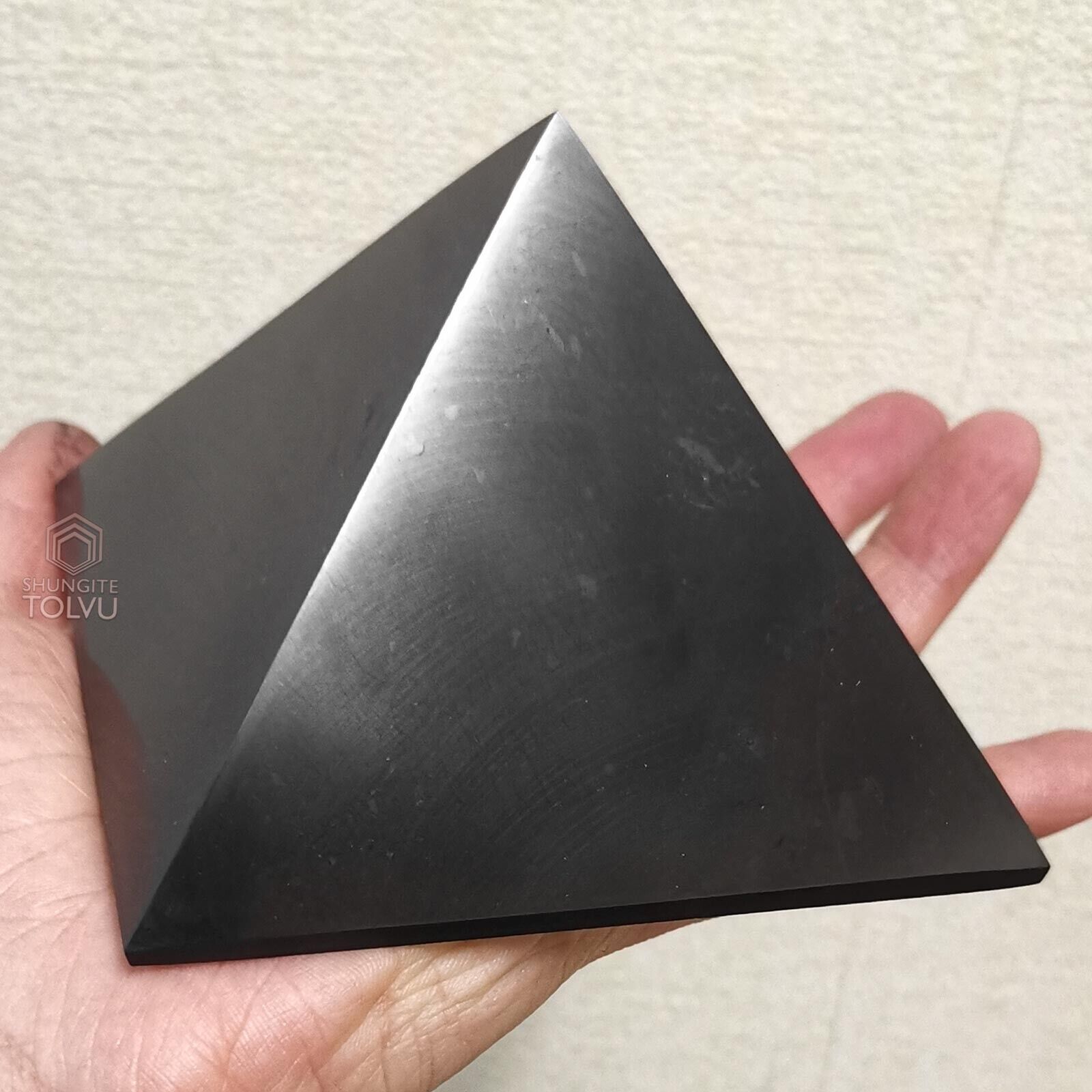 Big Shungite Pyramid 4 inches Polished surface Authentic shungite stone, Tolvu