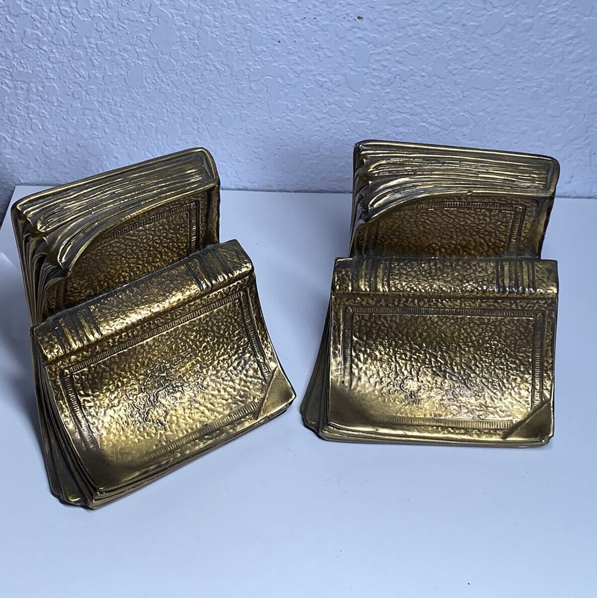 Vintage Pair of Brass Book Themed Bookends Philadelphia Manufacturing Co MCM VGC