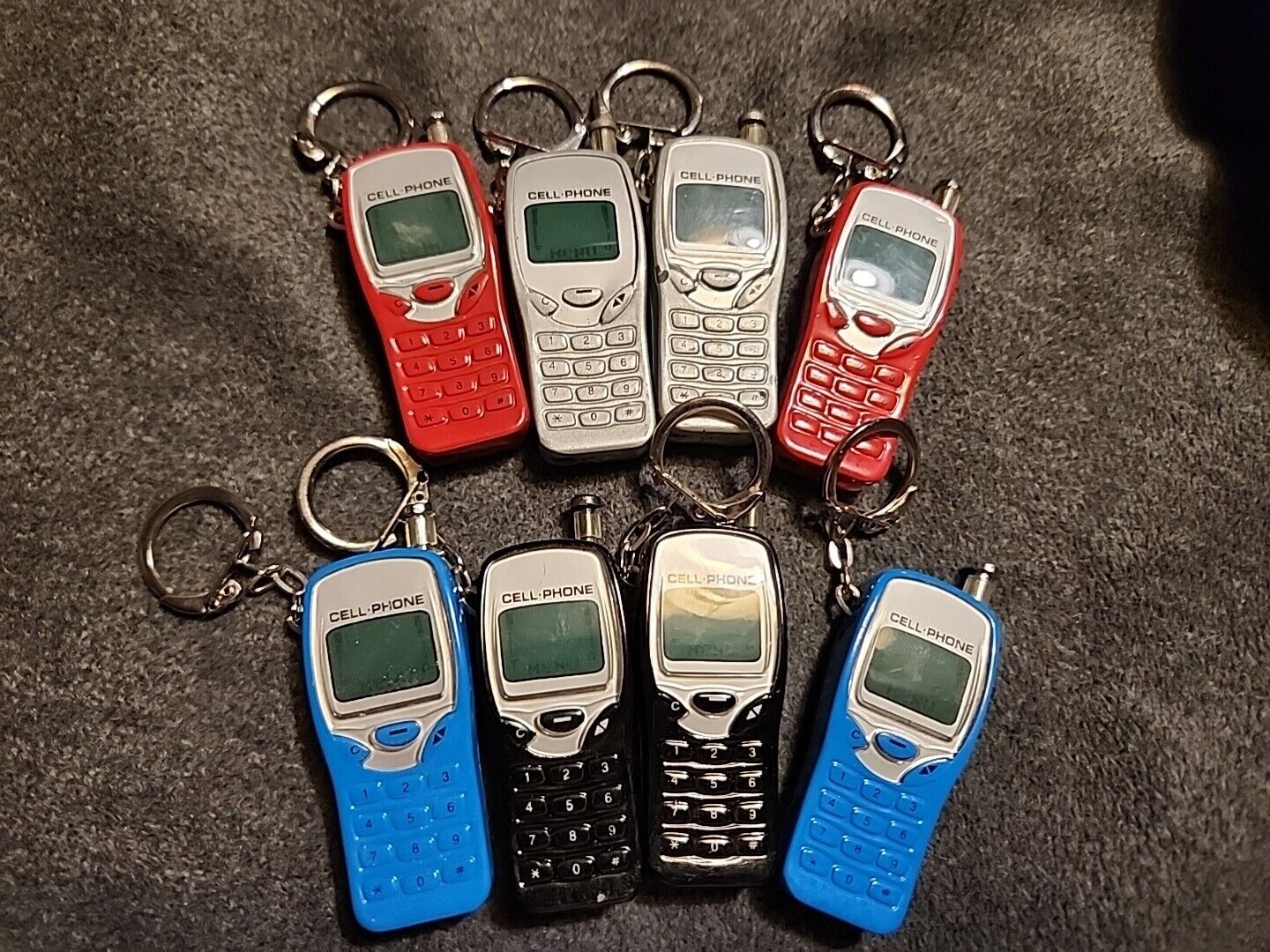 8Vtg Novelty Refillable Butane Flip Cell Phone Lighter NOS Red Blue Lot Keychain