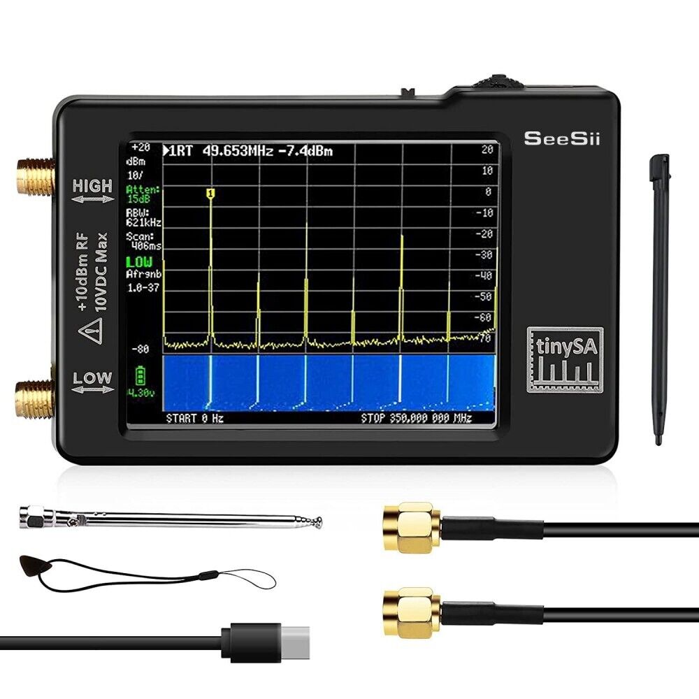SeeSii Portable TinySA Spectrum Frequency Analyzer 100kHz to 960MHz 2.8'' Used