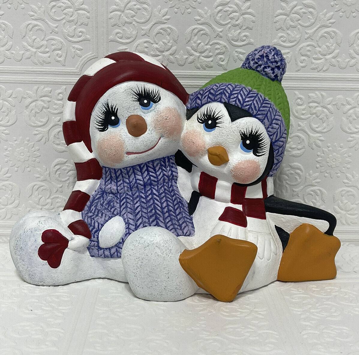 Penguin buddies North Pole hand painted ceramic Piece For The Holidays Christmas