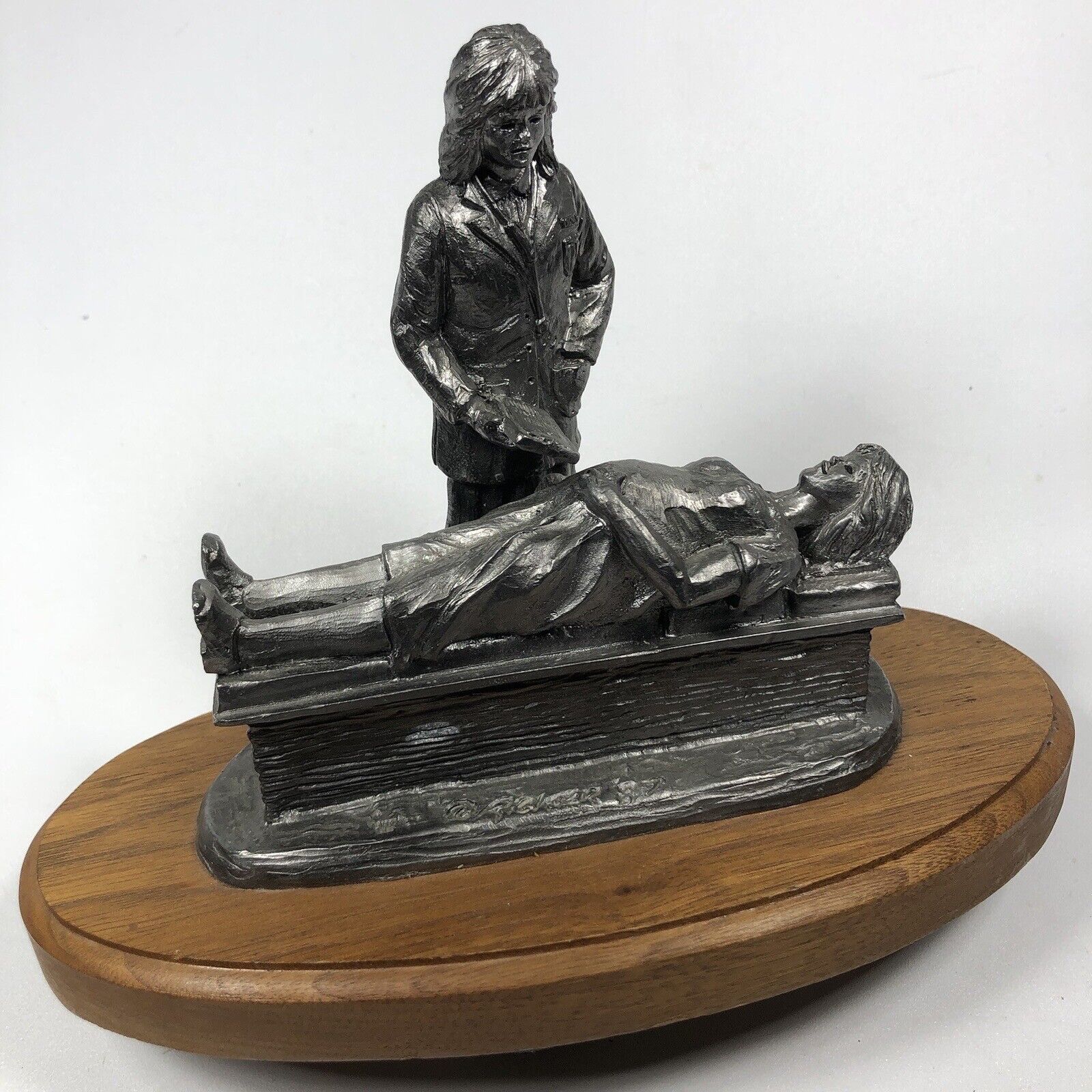 Michael Ricker 1987 Pewter Doctor Physician W/ Pregnant Patient Sculpture Heavy