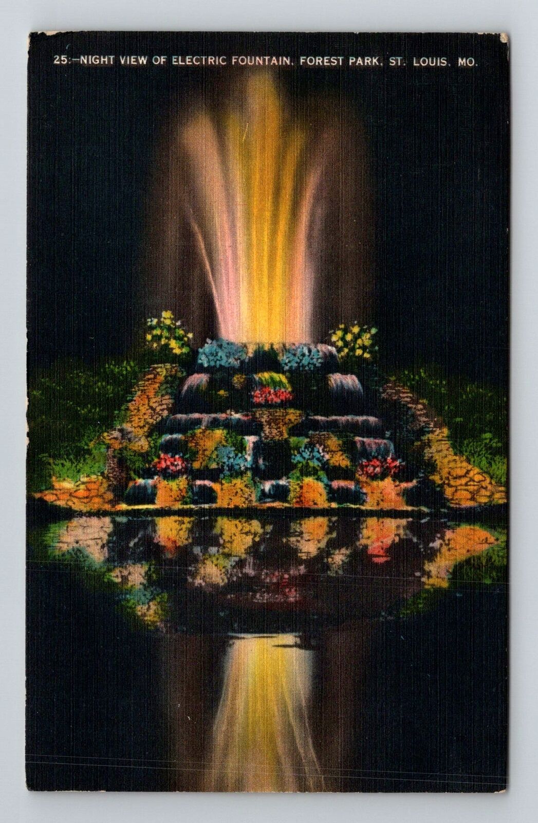 St Louis MO-Missouri, Nighttime Electric Fountain, Forest Park, Vintage Postcard