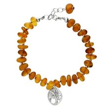 Cognac Amber Beads with a Tree of Life Charm Solid Sterling Silver picture