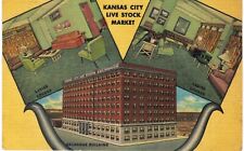 Kansas City Live Stock Market Linen Multiview Unused 1950 Uncommon MO AS IS  picture