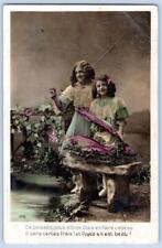 RPPC GIRLS FRESH FISH HANDCOLORED POISSON D'AVRIL APRIL FOOLS FRENCH POSTCARD picture