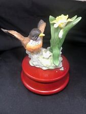 Vintage Music Box- Red Robin with Yellow flowers Plays music no chips/cracks picture