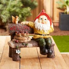 Multicolor Polyresin Garden Gnome Greeting Sign Statue Indoor Outdoor Decor picture
