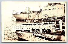 Original RPPC, World War 1 Ships In Port, Boats And Soldiers, Vintage Postcard picture