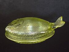 VINTAGE REPRODUCTION YELLOW (NOT VASELINE) FIGURAL FISH DISH WITH COVER picture