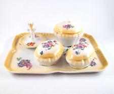 8 Piece Ceramic Vanity Set With Floral Decoration -  Tray,  Boxes, Ring Tree picture
