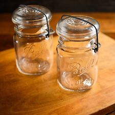 (2) Pint Size Vintage Ball Ideal Clear Canning Jar Lightning Lid Wire Closure picture