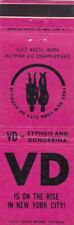 VD Syphilis & Gonorrhea Department of Health New York City Matchbook Cover 1960s picture