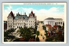 Albany NY-New York, State Capitol & Education Building Trolleys Vintage Postcard picture