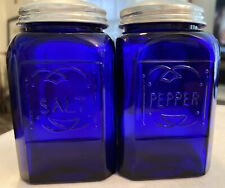 Depression Style Glass Salt and Pepper Shakers Cobalt Blue Color Material Glass picture