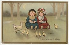 1913 Ethel Parkinson signed PC children with ducklings 