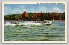 Speed Boats On Lake Geneva Wisconsin Unposted Postcard picture