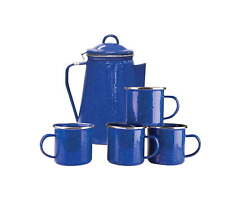 Hot Enamel 8 Cup Coffee Pot With Percolator And 4 12 Ounce Mugs New picture