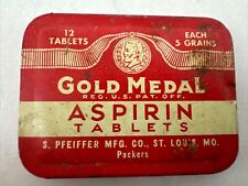 Vintage Gold Medal Aspirin Tablets Medicine Tin Pfeiffer Mfg. Co. St. Louis MO picture