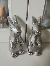 Pottery Barn Bunny Rabbit Easter Salt and Pepper Shakers Antique Pewter Metal picture