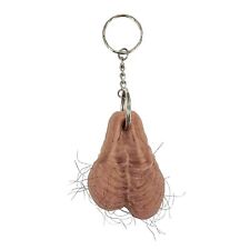 Hairy Testicles Keyring Keychain Pair of Saggy Balls Joke Key Ring Scrotum Gift picture