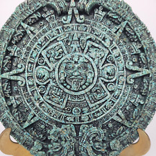 Vintage Aztec Solar Sun Inlay Stones Calendar Plaque Maya Inca Sculpture 10