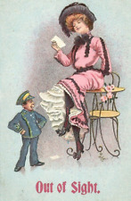 Vintage Embossed Postcard Comic Humor Funny Joke Pretty Lady Out of Sight picture