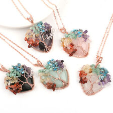 Tree of Life Heart Necklace Natural Crystal Wire Wrapped Quartz Stone Pendant picture