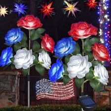 2 Pack Solar Artificial Flowers for 4th of July Decorations,Outdoor Red White... picture