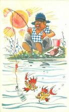 Artist impression Comic Humor 1950s man Fishing Cold Beer Postcard 21-4353 picture