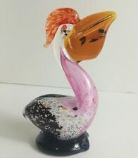 Vintage Multicolored Hand Blown Art Glass Pelican Swallowing Fish in Beak MCM  picture