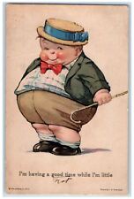 c1910's Fat Boy Wearing Coat Big Chick And Tummy Bow Tie Antique Postcard picture