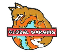 Global Warming Fox Earth Globe Fire Climate Change Funny Cute Kawaii Enamel Pin picture
