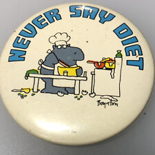 Protest Diet Hippo Cooking Food Nutrition Health Vintage Button Pin Pinback picture