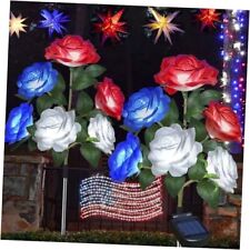 2 Pack Solar Artificial Flowers for 4th of July Decorations,Outdoor Red White  picture