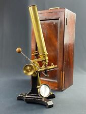 Large Microscope Brass 19th With Sound Box Of Transport IN Mahogany picture