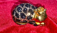 Judith Leiber Sleeping Resting Cat Pill box black & gold crystals Pristine picture
