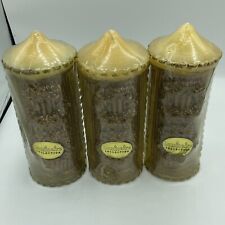 NOS Christmas Candle Wax Pillar gold Vintage Carved wreath Luminaire 9