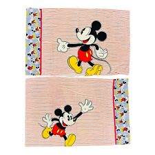Vintage Disney Mickey Mouse Standard Pillowcases Red Ticking Stripes 1990s picture