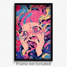 Anime Art Poster - Girl Feeling Frustrated, Hard To Find Pink Scarf (Print) picture