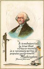 PATRIOTIC POSTCARD: SUBSTANTIALLY TRUE THAT VIRTUE OR MORALITY GEORGE WASHINGTON picture