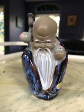 Vtg. Chinese God of Longevity Immortal Shou Lao Mudman Glazed Clay Figurine 4” picture