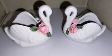 Vintage Lung's Swan Fine China w/Pink & White Rose Accents Dish Bowl/Trinket X2 picture