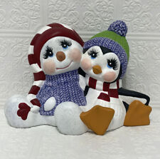 Penguin buddies North Pole hand painted ceramic Piece For The Holidays Christmas picture