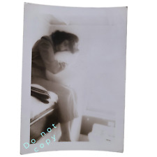 1940s Vintage DREAMY SURREAL Original Photo Woman Leans on Pillow Hugs Sad Odd picture