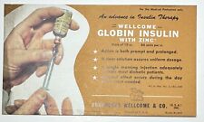 WELLCOME GLOBIN INSULIN With Zinc Burroughs Wellcome & Co  Medicine Ink Blotter picture