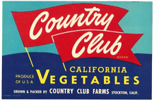 Original COUNTRY CLUB vegetable crate label Stockton California red flags picture