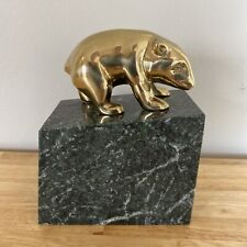 Paper Weight Brass Bear on Granite Marble Bookend 6 1/2